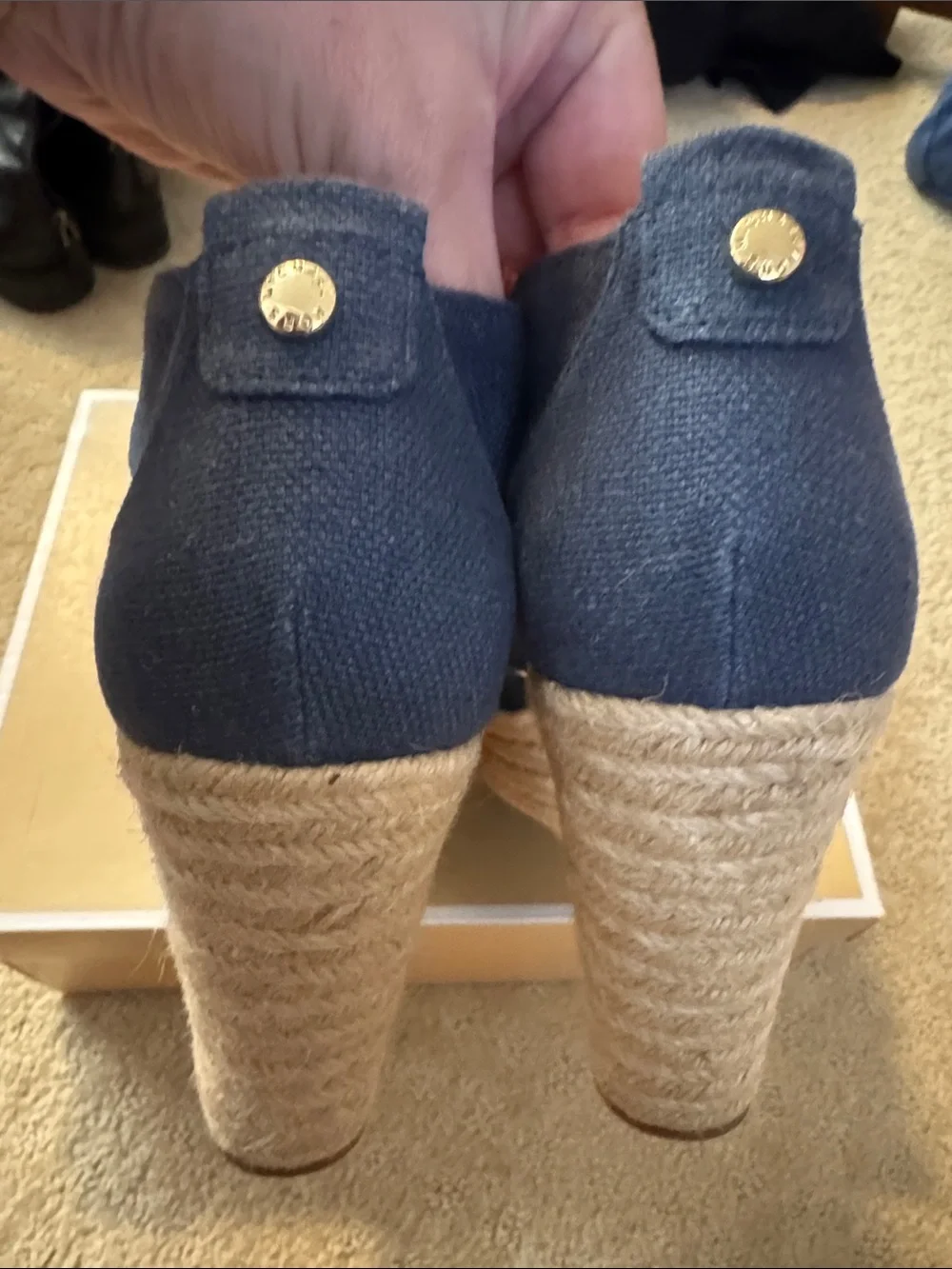 Michael Kors Navy Blue Espadrille Wedge Sandals with Front Zippers